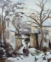 Camille Pissarro LHermitage Pontoise Winter LHermitage Pontoise en hiver circa 1874 Oil on canvas Private collection Cambridge Mass