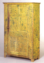 Folk art fans could not get enough of this Pennsylvania cupboard painted with green figures and flowers on a yellow ground With dealers David Wheatcroft and Jim Glazer in contention the 59inchtall cupboard went to Olde Hope Antiques New Hope Penn for 204000 Woodbury Conn dealer David Schorsch was the underbidder Wheatcroft recalls having once owned a chest of drawers painted by the same hand