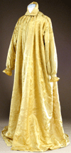 Yellow silk damask banyan or mans dressing gown with high collar and sleeves off the shoulder This is a rare survivor dating from about 1790