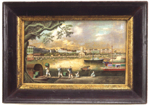 The Canton waterfront with steamer Spark on pith paper circa 1855 This gouache is attributed to the studio of Tingqua who was active from about 1840 to 1870