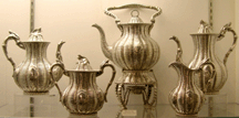 The silver tea set by New York silversmiths Alcock and Allan was fashioned in the form of corn and was displayed by Spencer Marks East Walpole Mass