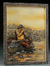 This 9by12inch Nippon molded fisherman plaque found its way back to home selling for 15275 to a Japanese buyer