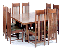 Frank Lloyd Wright created the oak dining table and chairs in 1904 for the George Barton House in Buffalo NY