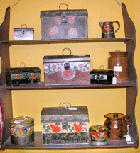 Lewis W Scranton Killingworth Conn brought examples of American decorated tin boxes circa 183040
