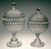Early thumbprint spherical compotes 18 inches tall for 15400 and 16 inches tall for 13750