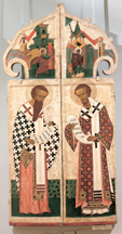 Iconostasis doors with the Annuciation Saint Basil and Saint John Chrysostom late Fifteenth to early Sixteenth Century tempera on wood Courtesy State Russian Museum St Petersburg