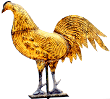 American Nineteenth Century gamecock weathervane copper with zinc legs and a mellow worn patina It sold for 6608 to the phone