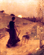 Henri Lerolle oil on canvas of a woman walking in the moonlight with a dog 32 by 1512 inches With two phones competing the painting escalated to its selling price of 3360