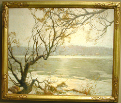A lovely lyrical landscape by Frederick J Mulhauupt 18711938 Ice Bound River circa 1910 28 by 34 inches Brock amp Co Carlisle Mass