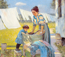 A member of the Brown County Ind artists colony Ada Walter Shulz 18701928 turned the strenuous household chore of washing into a paean to the beauty of the outdoors and the tender bond between mother and daughter in Wash Day 1912 Collection of Robert L and Ellen E Haan