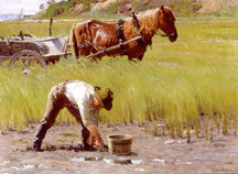 In John J Ennekings Duxbury Clam Digger 1892 a sturdy Yankee lad bends to the backbreaking task of digging for clams that are likely headed for the family dinner table Courtesy of Scripps College Claremont Calif