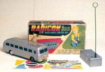 The first and only complete remote control toy was the claim made for the Radicon Bus circa 1960 14 inches long by Modern Toys of Japan