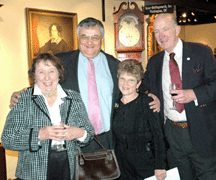 Collectors John and Marjorie McGraw flank two of the regular visitors to the show Wendy Cooper curator of furniture at Winterthur and Ron Bourgeault owner and auctioneer of Northeast Auctions