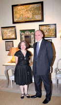 Titi Halle of Cora Ginsburg LLC and Christopher Banks of Alistair Sampson Antiques with a few of their favorite things Top a needlework panel depicting scenes from the life of Abraham English circa 1660 100000 from Sampson The image is from a Sixteenth Century Antwerp print source Below it a raisedwork and needlework mirror English third quarter of the Seventeenth Century 275000 from Ginsburg Previously owned by Sir Frederick Richmond chairman of the department stores Debenhams and Harvey Nichols the celebrated needlework made the London News when it was auctioned in March 1932