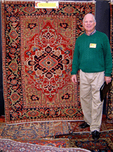 Michael J McRee Oriental rug dealer at the Caravan Connection Bedford Hills NY displayed a 5by7foot Persian Serape circa 1890