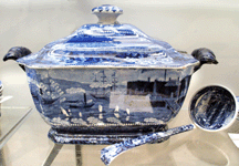 Historical blue Staffordshire from the Ludwig collection was well received The large Clews soup tureen and ladle decorated with the Landing of Lafayette transfer sold for 19120