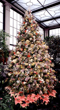 The Christmas tree in the conservatory is decorated with dried lilies cockscomb dahlias hydrangea marigolds roses and other flowers that are grown on the estate