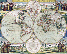 Robert Greene A New Mapp of the World hand colored engraving from Samuel Thornton Sea Atlas London 1686