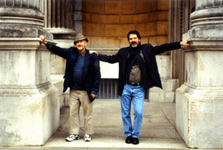 Bill and close friend Ted Trotta dealer in American Indian artifacts outside the British Musem during Bill and Pennys trip to England for his 75th birthday