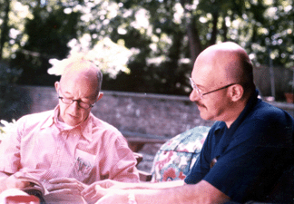 Two scholars and avid collectors doing their thing Rocky Gardiner and Bill in August 1976