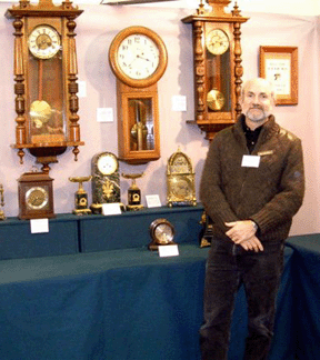 Bob Frishman of Bell Time Clocks from Andover Mass found new homes for eight clocks at this show Its part of our clock adoption service quipped Frishman