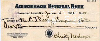 This rare and exceptional check filled out and signed by Christy Mathewson realized 18625