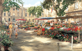 Clark Hulings Flower Market Aix en Provence oil on canvas 29 by 46 inches 192000