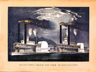 Midnight Race on the Mississippi 1875 Steamboats elegant and fast in face off on the river showcase the rise of technology