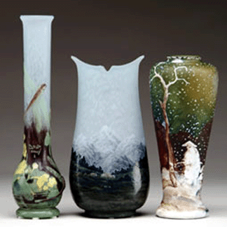 Examples of French Cameo glass sold for from left 40250 7762 and 5175