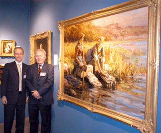 Joseph and Howard Rehs of Rehs Galleries New York City with Daniel Ridgeway Knights Les Lavandieres which had been exhibited at the Paris Salon in 1908