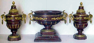 Nineteenth Century dore bronze and rouge marble threepiece garniture set 34500