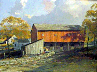 Eric Sloanes iconic Red Barn oil in original wood frame 17250