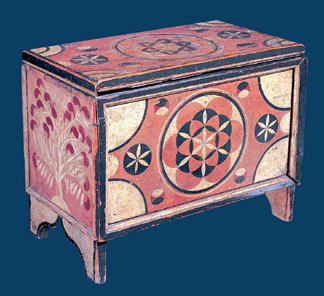 Childs blanket chest artist unidentified probably New York State circa 1830 Paint on pine with iron hardware Promised gift of Ralph Esmerian