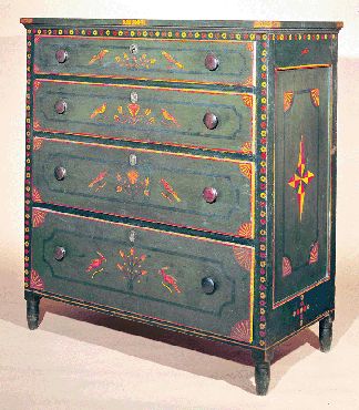 Chest of drawers probably Johannes Mayer 17941883 Mahantango or Schwaben Creek Valley Northumberland and Schuylkill Counties Penn 1830 Paint on pine and poplar 47 12 by 43 38 by 22 inches