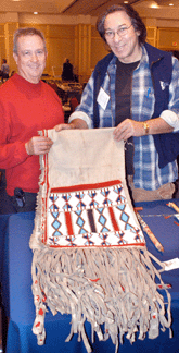 New York City dealer Martin Lane displayed a beaded Crow saddle bag circa 1890