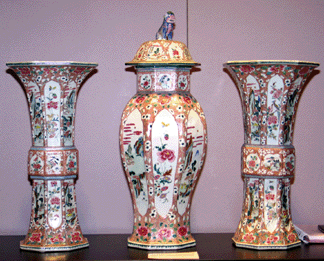 Famille rose threepiece garniture early Qianlong period Imperial Oriental Art New York City