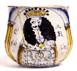 A rare London delftware royal portrait caudle cup 1662 3 inches high brought 102000