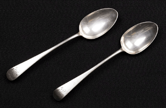 Two Boston silver spoons dating to the late Eighteenth Century and bearing the touch of Paul Revere II 17351818 were just 8 34 inches long and brought 14040