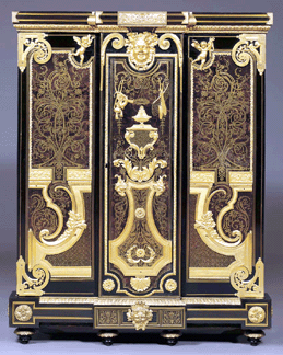 A Louis XIV ormolumounted brassinlaid brown tortoiseshell ebony and boulle marquetry armoire circa 1700 attributed to AndrCharles Boulle 46 inches wide sold for 1802384