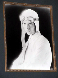 Featured in the booth of Crank Up The Memories Port Crane NY was this photo and autograph of aviatrix Amelia Earhart