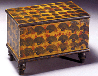 The paint decorated miniature lifttop blanket chest by Jacob Stalwart New Market Va sold well above estimates at 42000 going to Massachusetts dealer David Wheatcroft