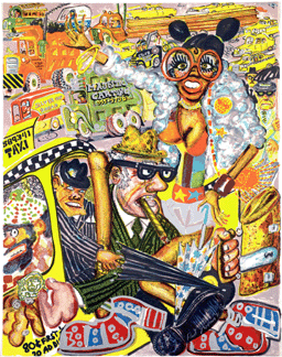 Red Grooms commented on the frantic and highly colorful pace of life in New York in the 1971 lithograph Taxi Pretzel from his No Gas series The print was published by Abrams Original Editions New York City in an edition of 75 and printed by the Bank Street Atelier in New York City