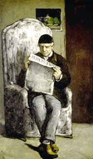 In The Artists Father Reading LEvenement 1886 Cezanne depicted his parent seated in a huge chair perusing an unlikely newspaper National Gallery of Art Collection of Mr and Mrs Paul Mellon