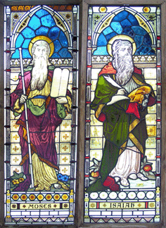Pair of leaded glass panels of Moses and Isaiah circa 1910 brought 4370