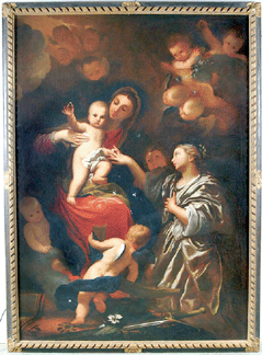 This oil on canvas depicting the Mystic Marriage of Saint Catherine cataloged as circle of Mattia Preti Italian 16131699 sold for 28200