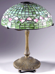Tiffany Studios leaded glass and bronze Acorn table lamp brought 14455