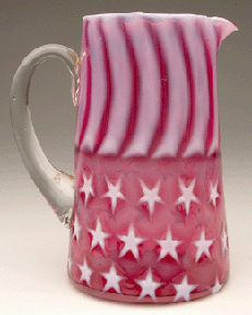 Cranberry opalescent Stars and Stripes water pitcher 6050