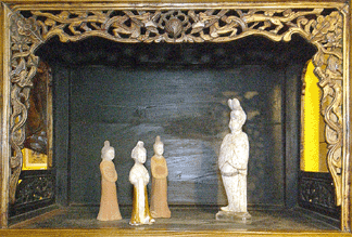 An early Tenth Century Fat Lady clay sculpture and her court ladies at Dragon Culture New York City