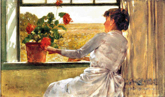 Summer Evening 1886 Childe Hassam oil on canvas 12 18 by 20 38 inches Florence Griswold Museum Old Lyme Conn gift of the Hartford Steam Boiler Inspection and Insurance Company