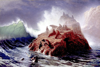 Albert Bierstadts Seal Rock 187287 oil on canvas on wood paneled stretcher 30 by 44 14 inches AW Stanley Fund